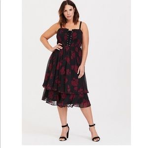 Torrid NWT Black Smocked Chiffon Midi Dress Size 3